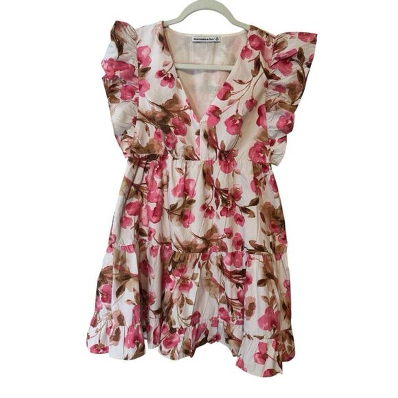 Abercrombie & Fitch Flutter Sleeves Tiered Lined Dress Size Small Y2K Babydoll - Picture 5 of 9